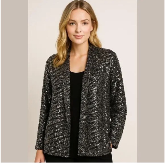 H&M Black and Silver Sequin Sweater Jacket - Picture 1 of 6